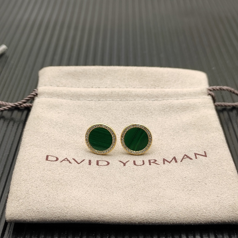David Yurman malachite gold round diamond stud earrings